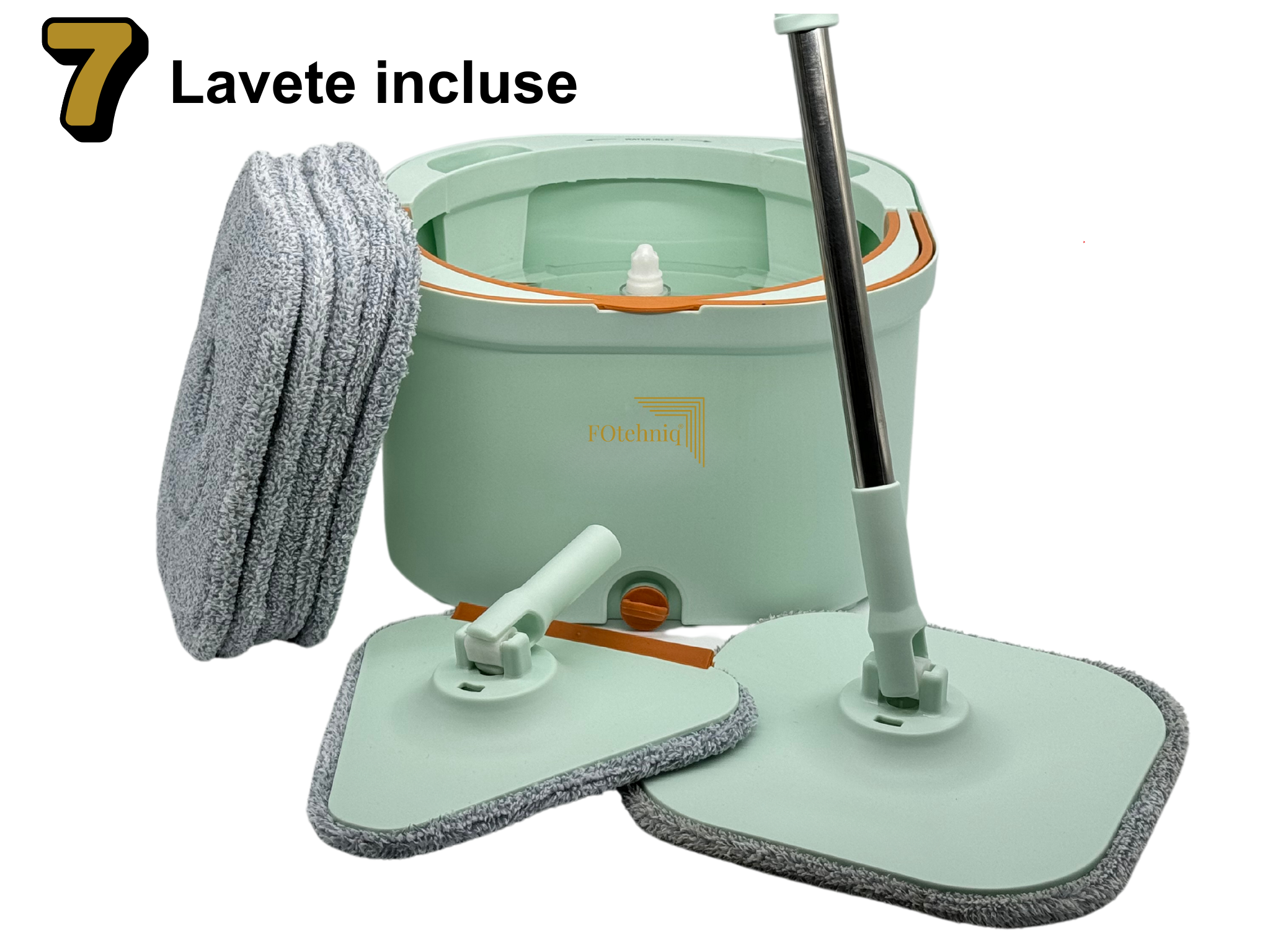 Set Mop Rotativ DUAL BUCKET verde cu Lavete Incluse