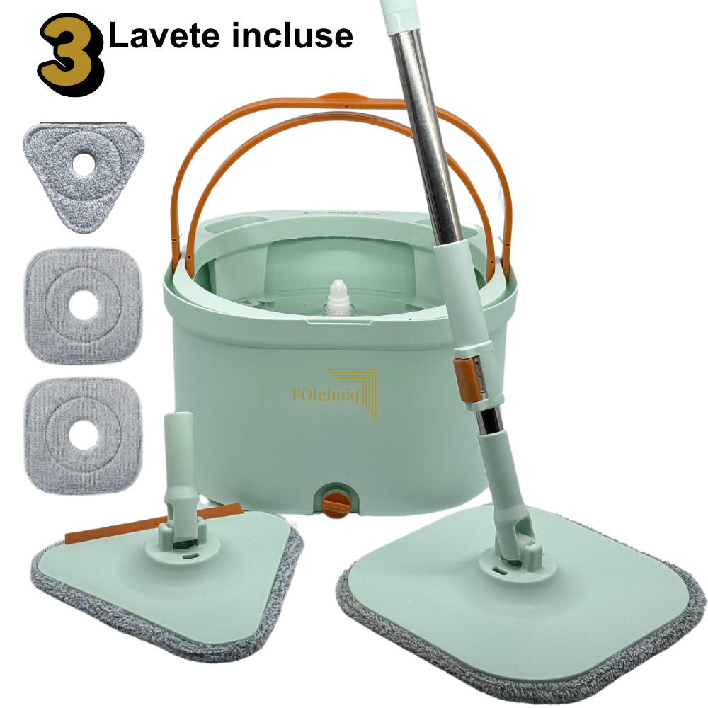 Set Mop Rotativ DUAL BUCKET verde cu Lavete Incluse