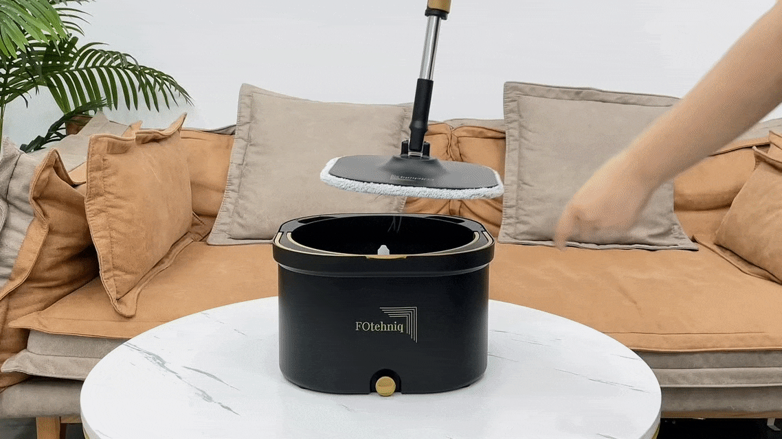 Set Mop Rotativ DUAL BUCKET negru cu Lavete Incluse