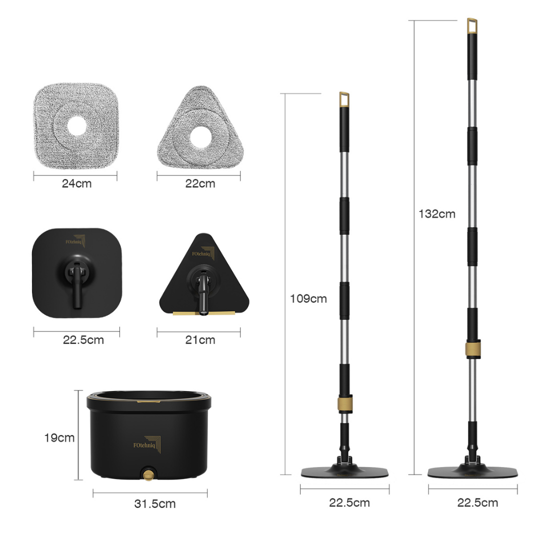 Set Mop Rotativ DUAL BUCKET negru cu Lavete Incluse