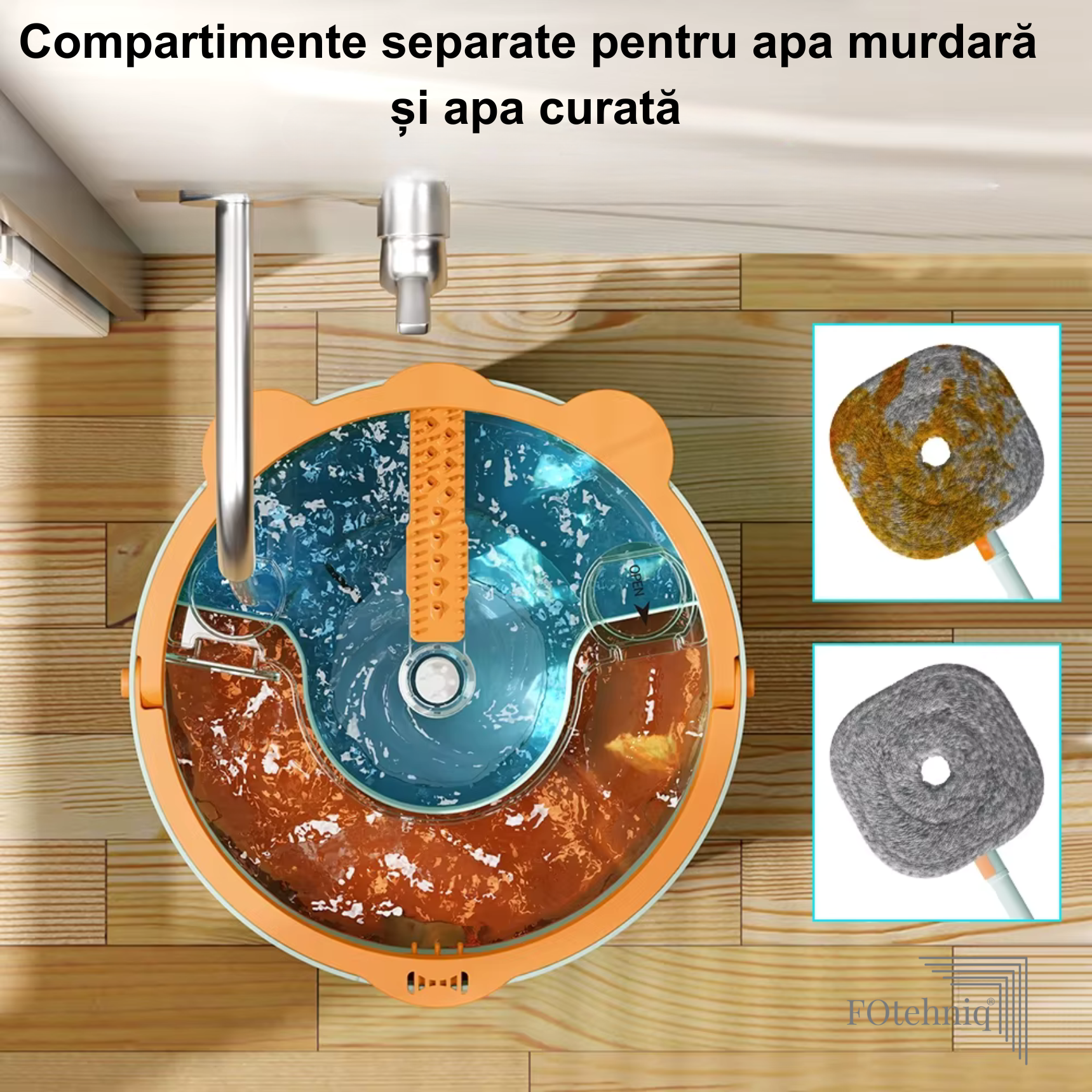 NOU! Set de Curatenie ”Micul Mop” Rotund SINGLE BUCKET cu 2 Compartimente de separare cu 2 Lavete Incluse Verde