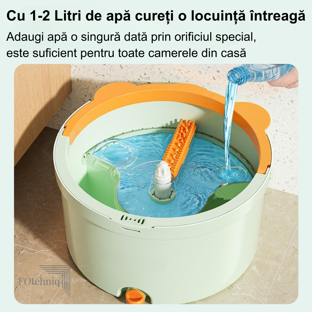 NOU! Set de Curatenie ”Micul Mop” Rotund SINGLE BUCKET cu 2 Compartimente de separare cu 2 Lavete Incluse Verde