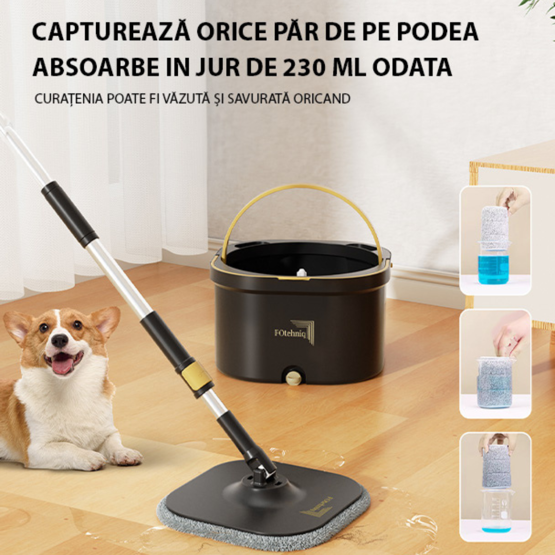 Set Mop Rotativ DUAL BUCKET negru cu Lavete Incluse