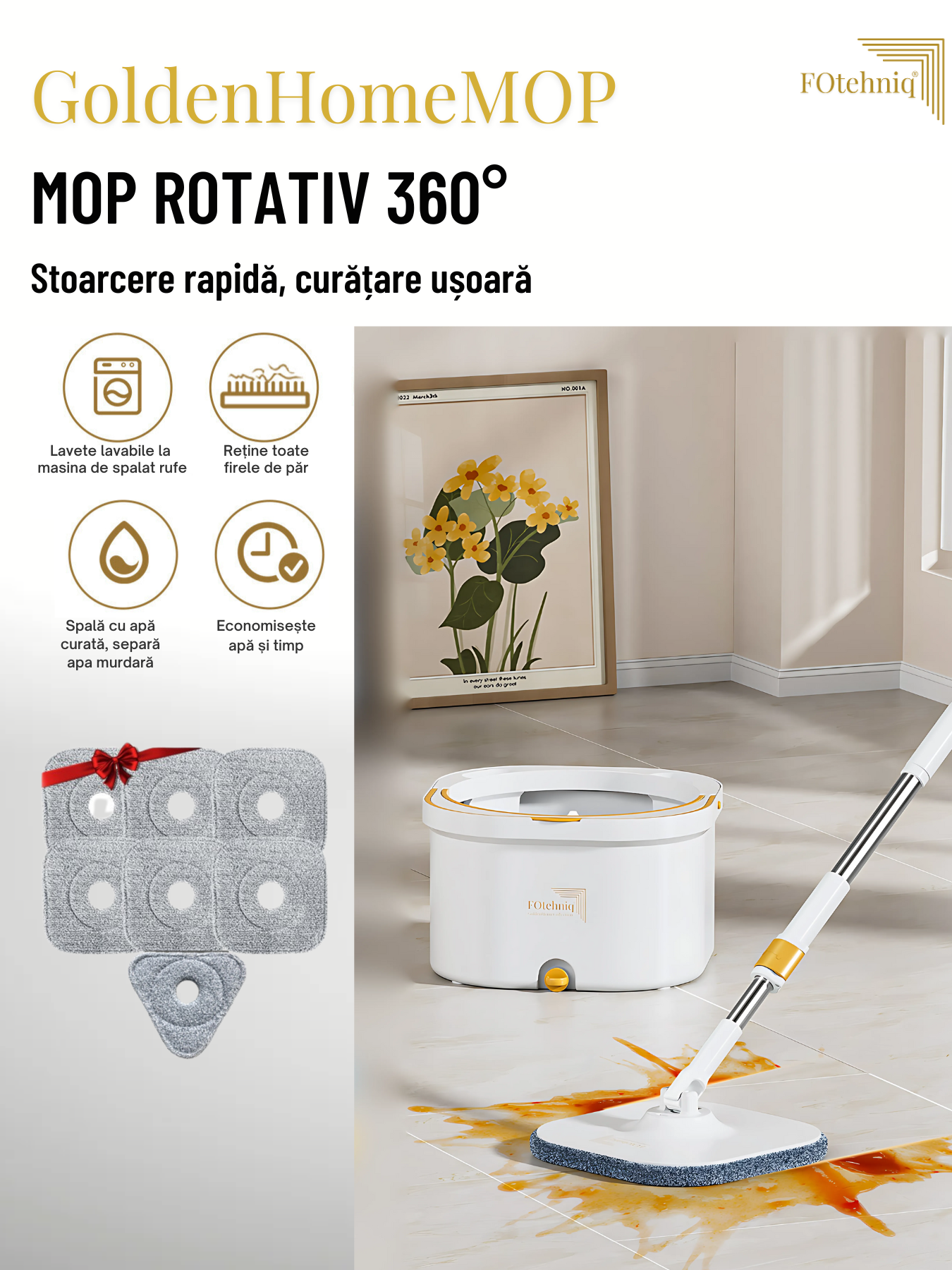 Set Mop Rotativ DUAL BUCKET alb cu Lavete Incluse