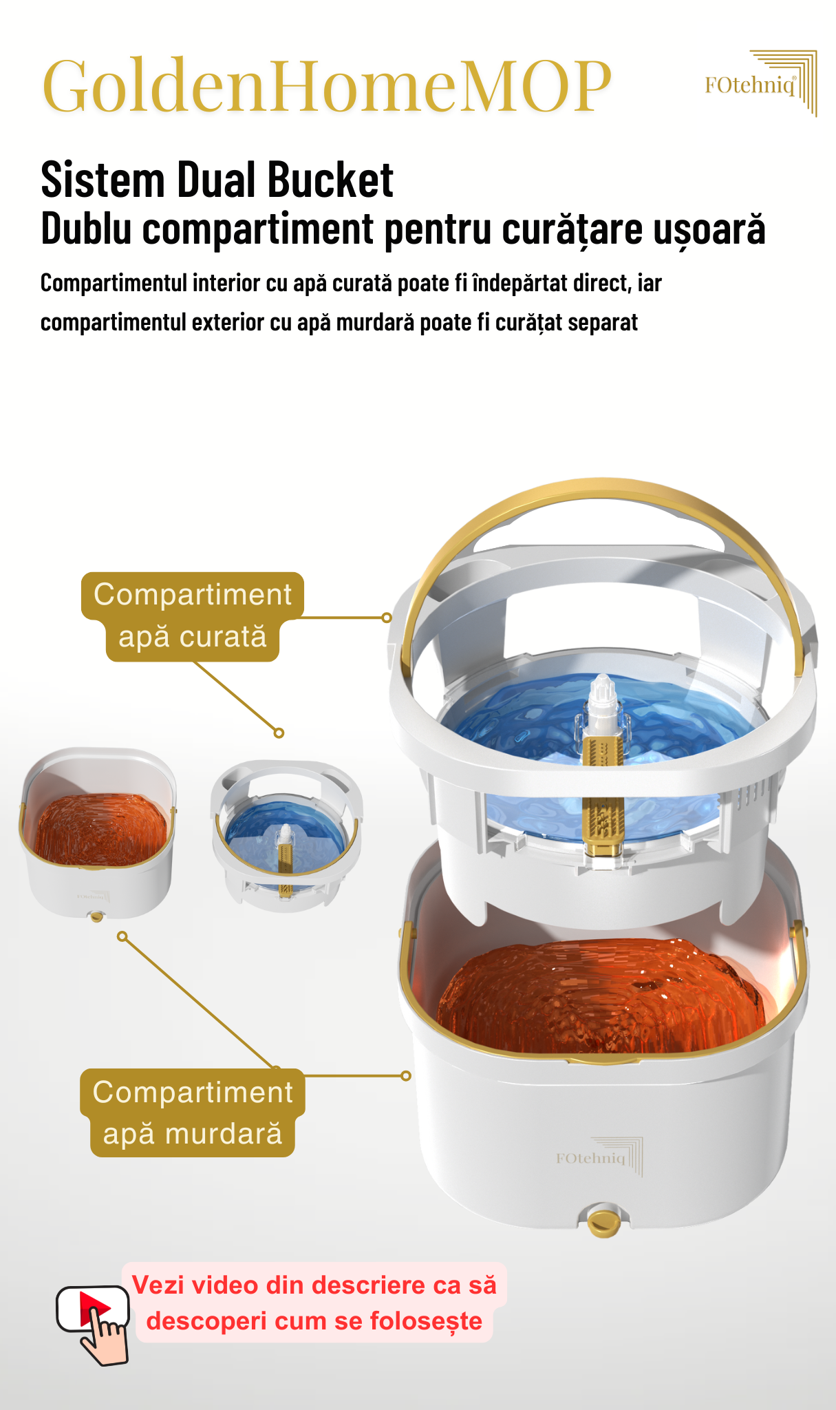 Set Mop Rotativ DUAL BUCKET alb cu Lavete Incluse