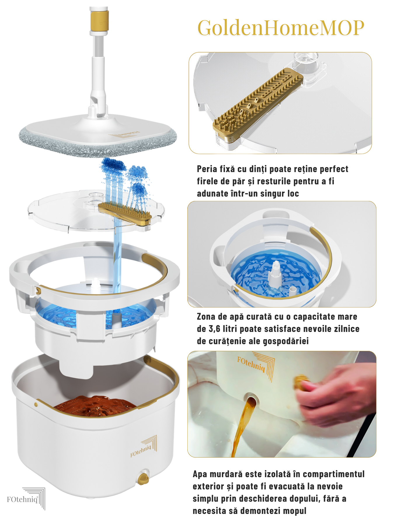 Set Mop Rotativ DUAL BUCKET alb cu Lavete Incluse