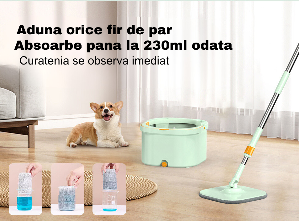 Set Mop Rotativ DUAL BUCKET albastru cu Lavete Incluse