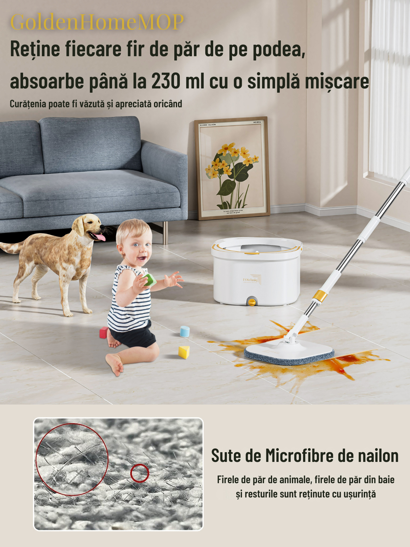 Set Mop Rotativ DUAL BUCKET alb cu Lavete Incluse