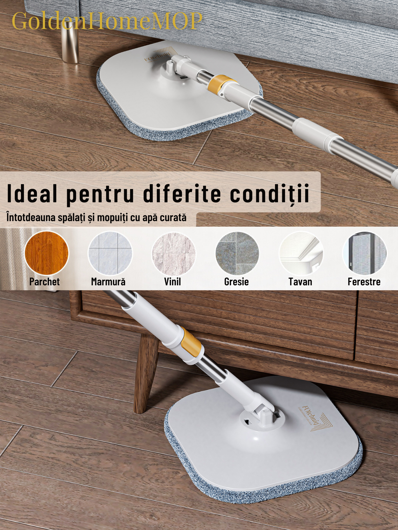 Set Mop Rotativ DUAL BUCKET alb cu Lavete Incluse