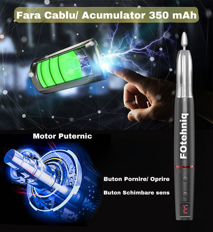 Freza de Unghii cu Acumulator Portabila Profesionala Wireless 15.000 rpm