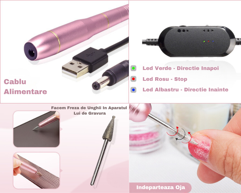 Freza de Unghii Manichiura-Pedichiura 20.000 rpm Alimentare Cablu USB