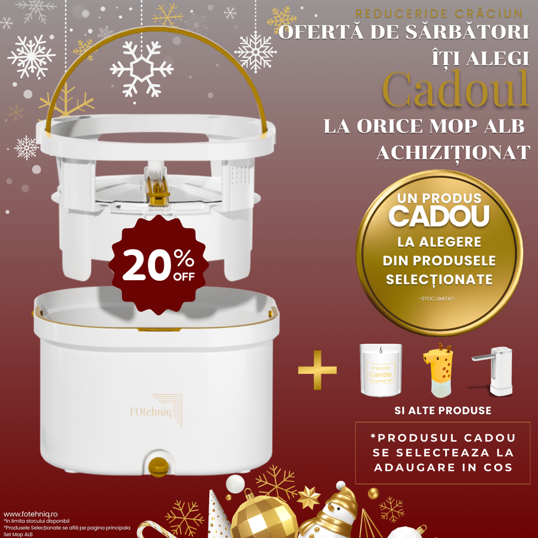 🔥OFERTĂ🔥 Set Mop Rotativ DUAL BUCKET alb cu Lavete Incluse + 🎁 Cadou la Alegere