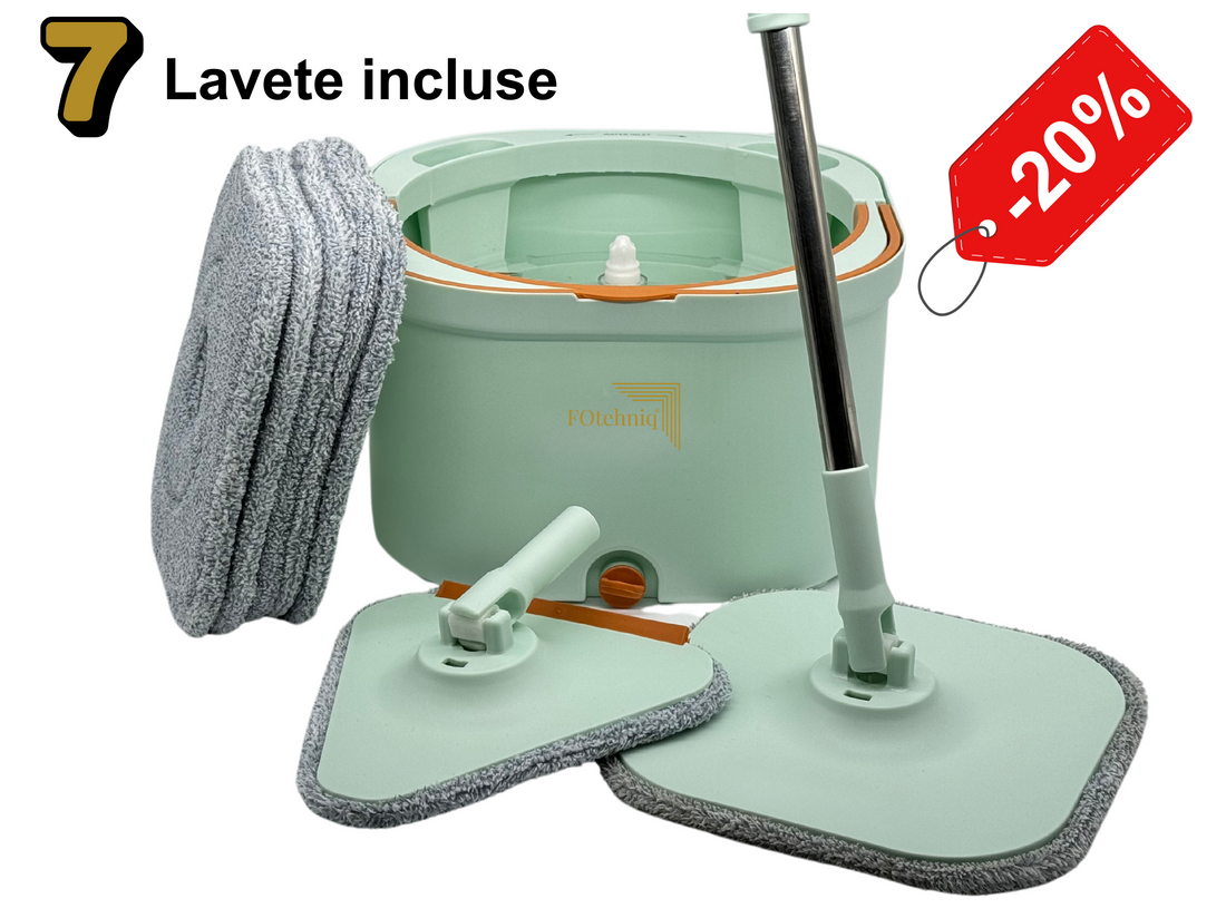 Set Mop Rotativ DUAL BUCKET verde cu 7 Lavete Incluse