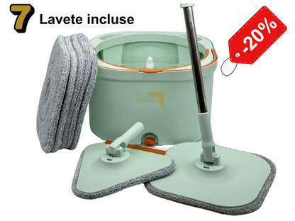Set Mop Rotativ DUAL BUCKET verde cu 7 Lavete Incluse