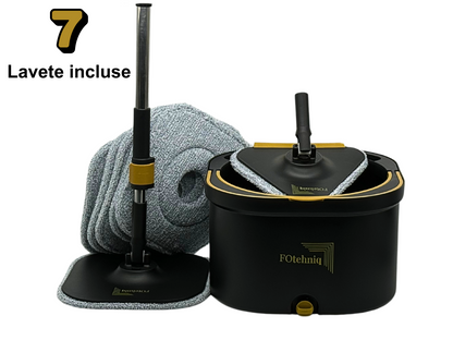 Set Mop Rotativ DUAL BUCKET negru cu Lavete Incluse
