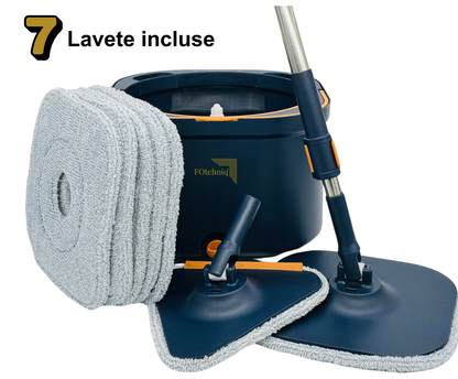 Set Mop Rotativ DUAL BUCKET albastru cu Lavete Incluse