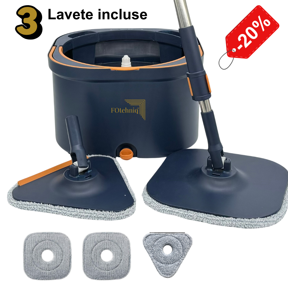Set Mop Rotativ DUAL BUCKET albastru cu 3 Lavete Incluse