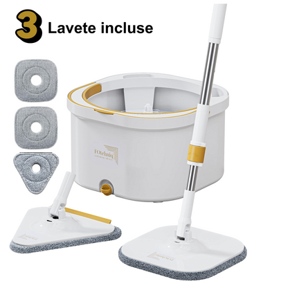 Set Mop Rotativ DUAL BUCKET alb cu Lavete Incluse