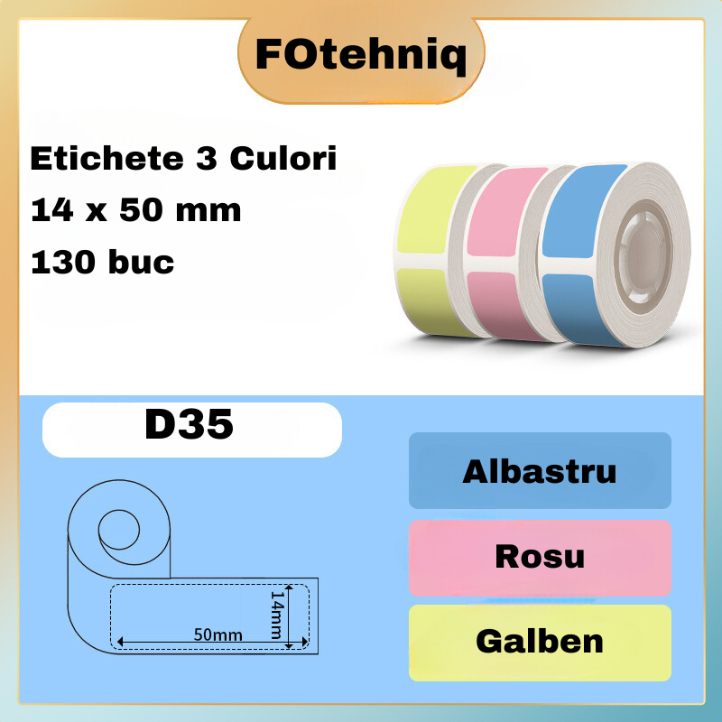 Set 3 Role Etichete de Schimb Autoadezive Imprimanta FOtehniq D35 - Rezistente la Apa