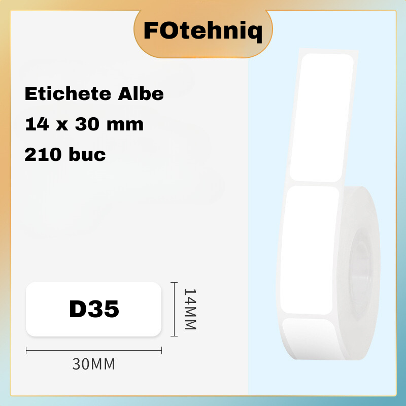 Set 3 Role Etichete de Schimb Autoadezive Imprimanta FOtehniq D35 - Rezistente la Apa