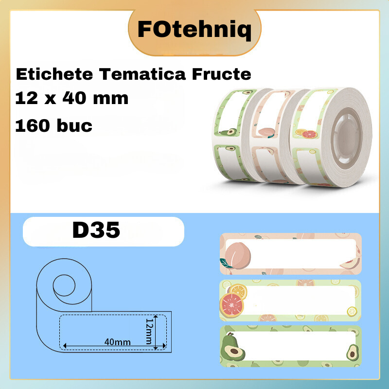 Set 3 Role Etichete de Schimb Autoadezive Imprimanta FOtehniq D35 - Rezistente la Apa