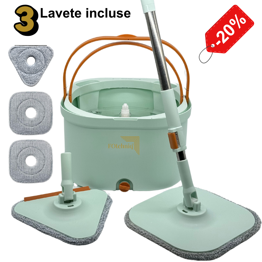 Set Mop Rotativ DUAL BUCKET verde cu 3 Lavete Incluse