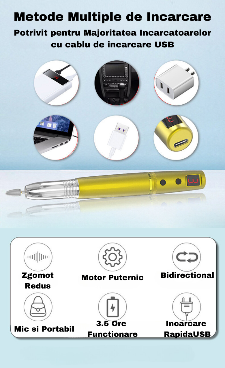 Freza de Unghii cu Acumulator Portabila Profesionala Wireless 15.000 rpm