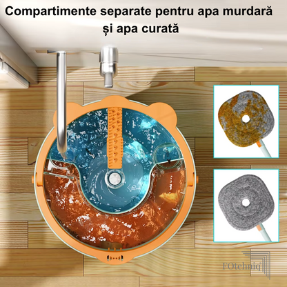 NOU! Set de Curatenie ”Micul Mop” Rotund SINGLE BUCKET cu 2 Compartimente de separare cu 2 Lavete Incluse Verde