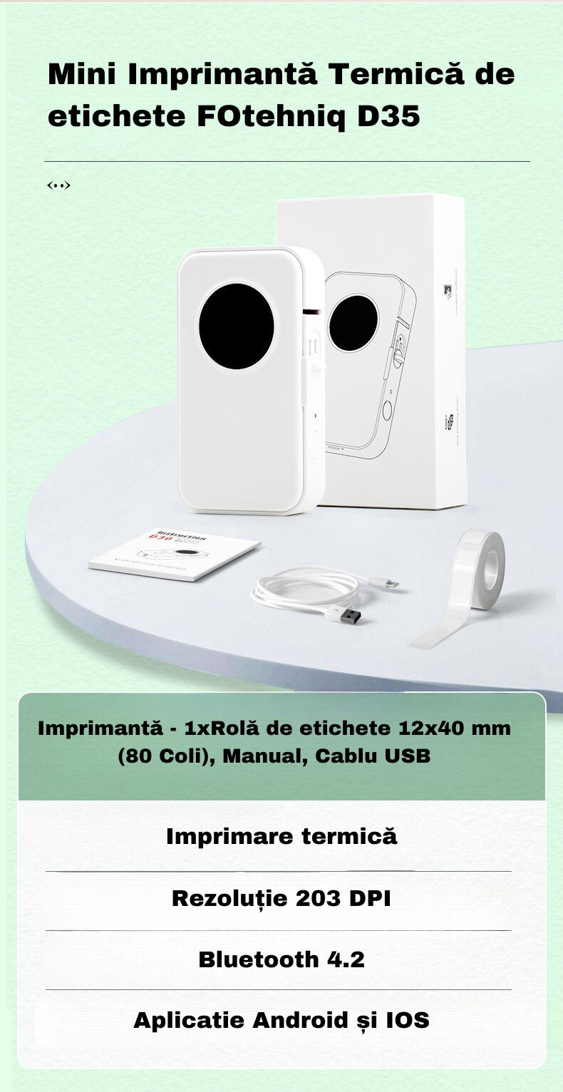 Mini Imprimanta Termica Portabila Phomemo D35 - Bluetooth cu acumulator