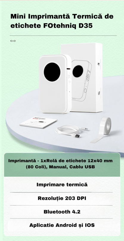 Mini Imprimanta Termica Portabila Phomemo D35 - Bluetooth cu acumulator