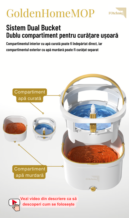 Set Mop Rotativ DUAL BUCKET alb cu Lavete Incluse